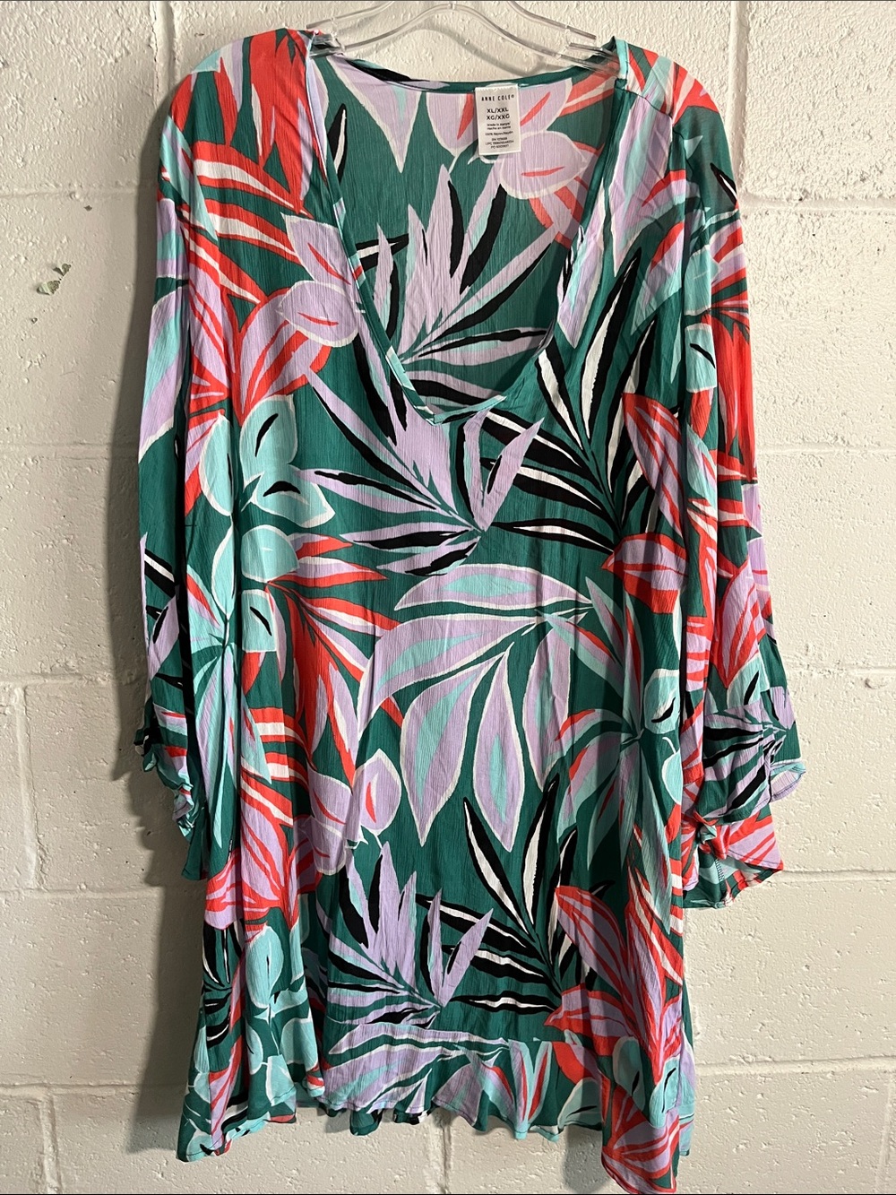 Anne Cole Tropical Print V-Neck Cover Up